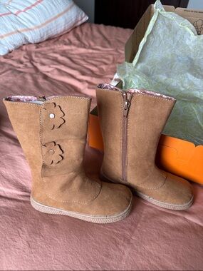 Livie & Luca Girls Tan Suede Flower Zip Boots